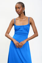 Cobalt blue ruched open back midi dress_3