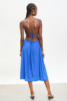 Cobalt blue ruched open back midi dress_2