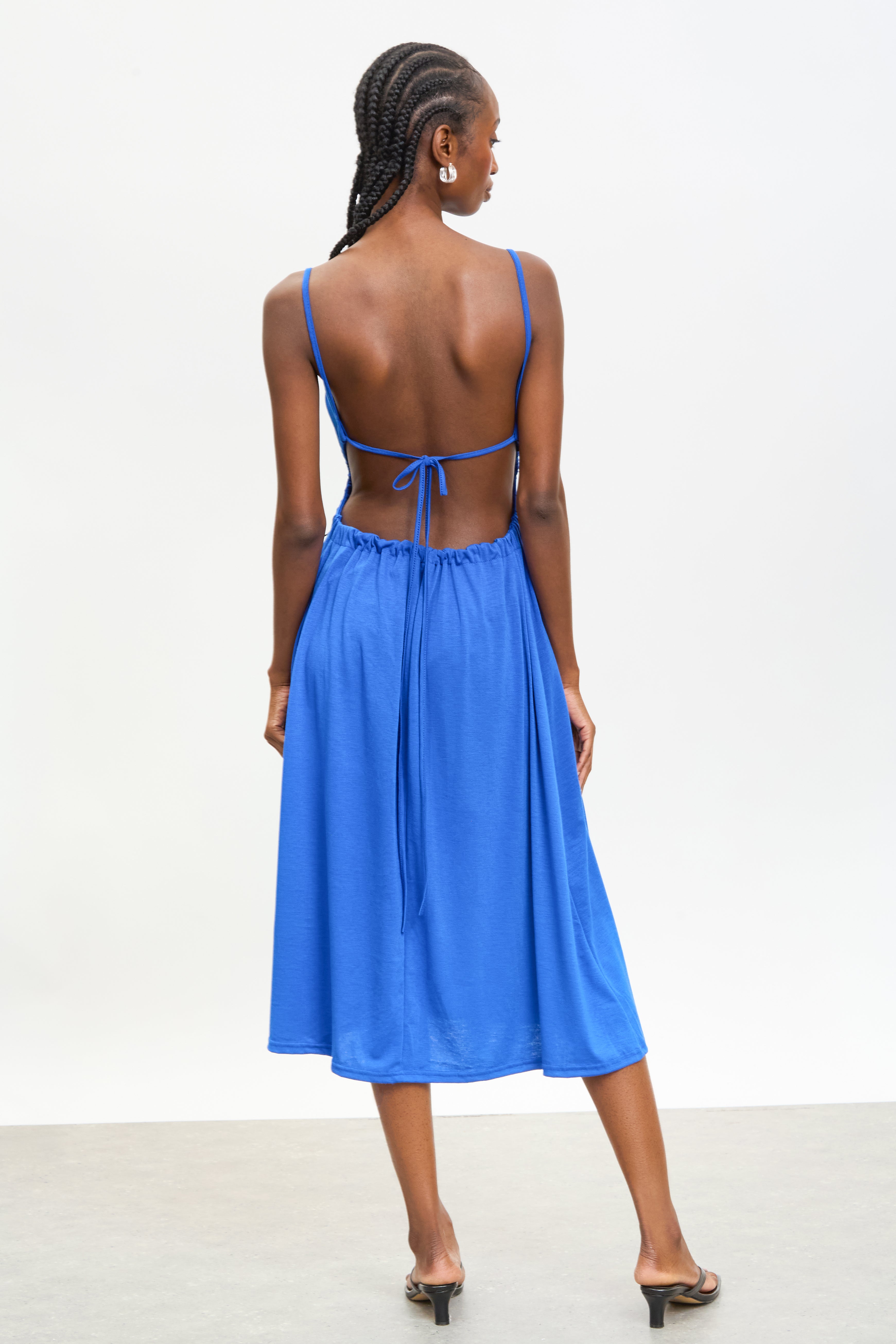 Cobalt blue ruched open back midi dress_2