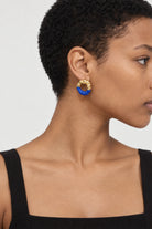Cobalt blue enamel dipped gold organic circle earrings_2