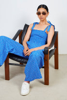 Cobalt blue floral print tie strap jumpsuit_5