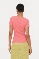 Coral ribbed contrast trim double line tee_2