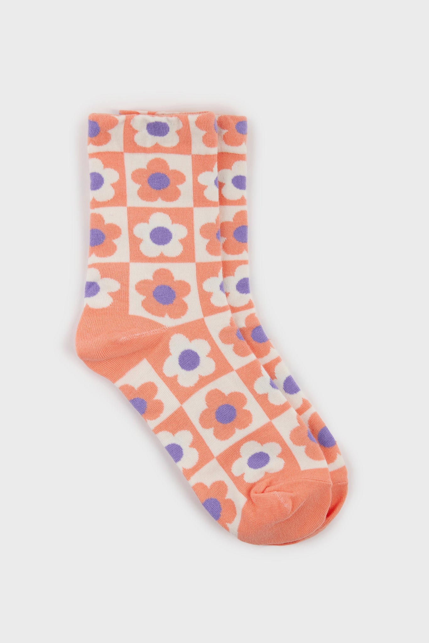 Coral daisy checkered socks_2