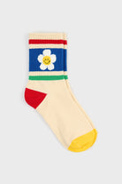 Cream blue red and green colourblock daisy socks_3