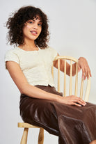 Cream button front short sleeved top_5