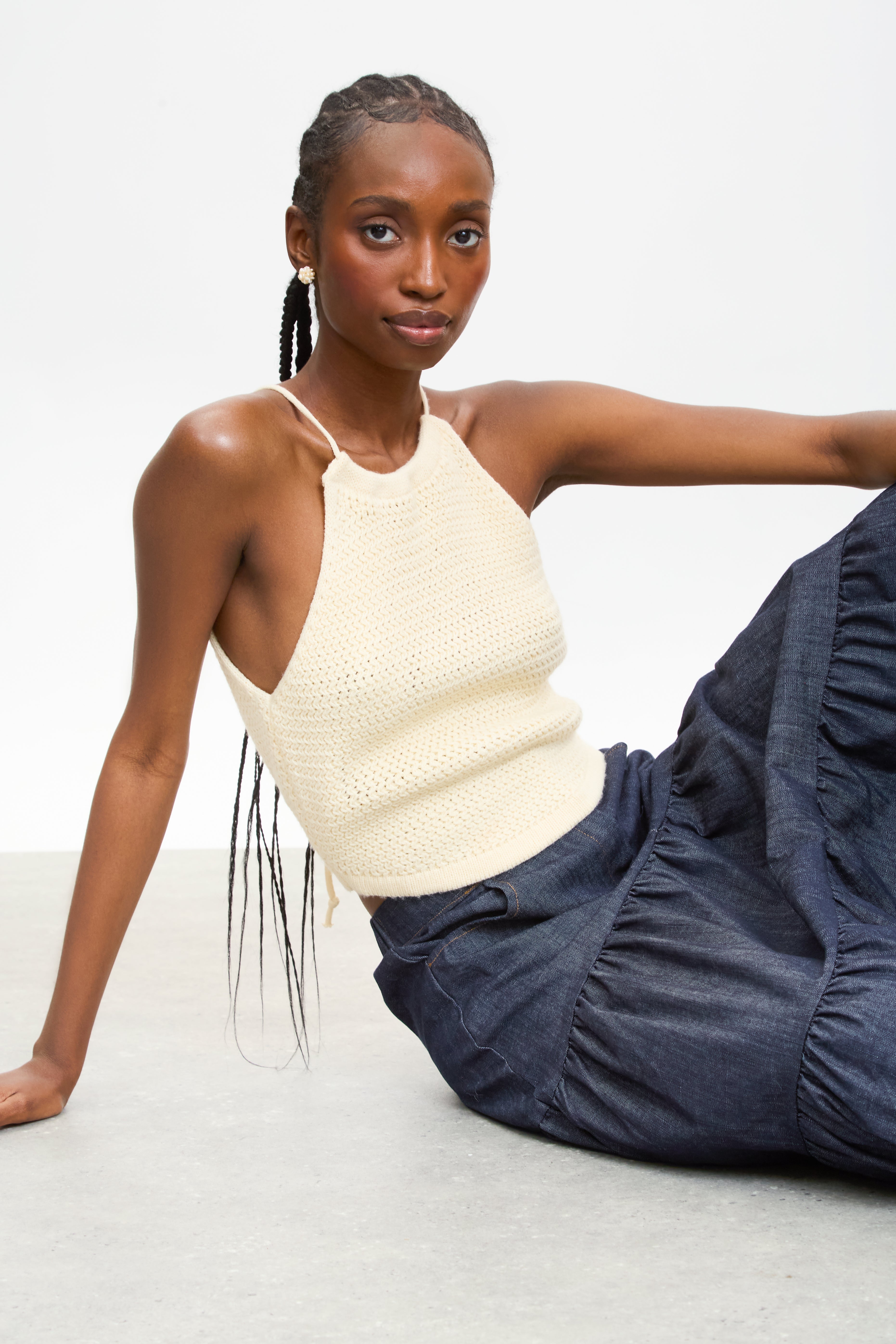 Cream crochet halter top | Glassworks London
