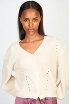 Cream knit dot detail button front cardigan_1