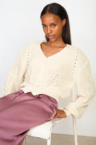 Cream knit dot detail button front cardigan_5