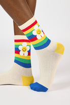 Cream rainbow striped daisy socks_1