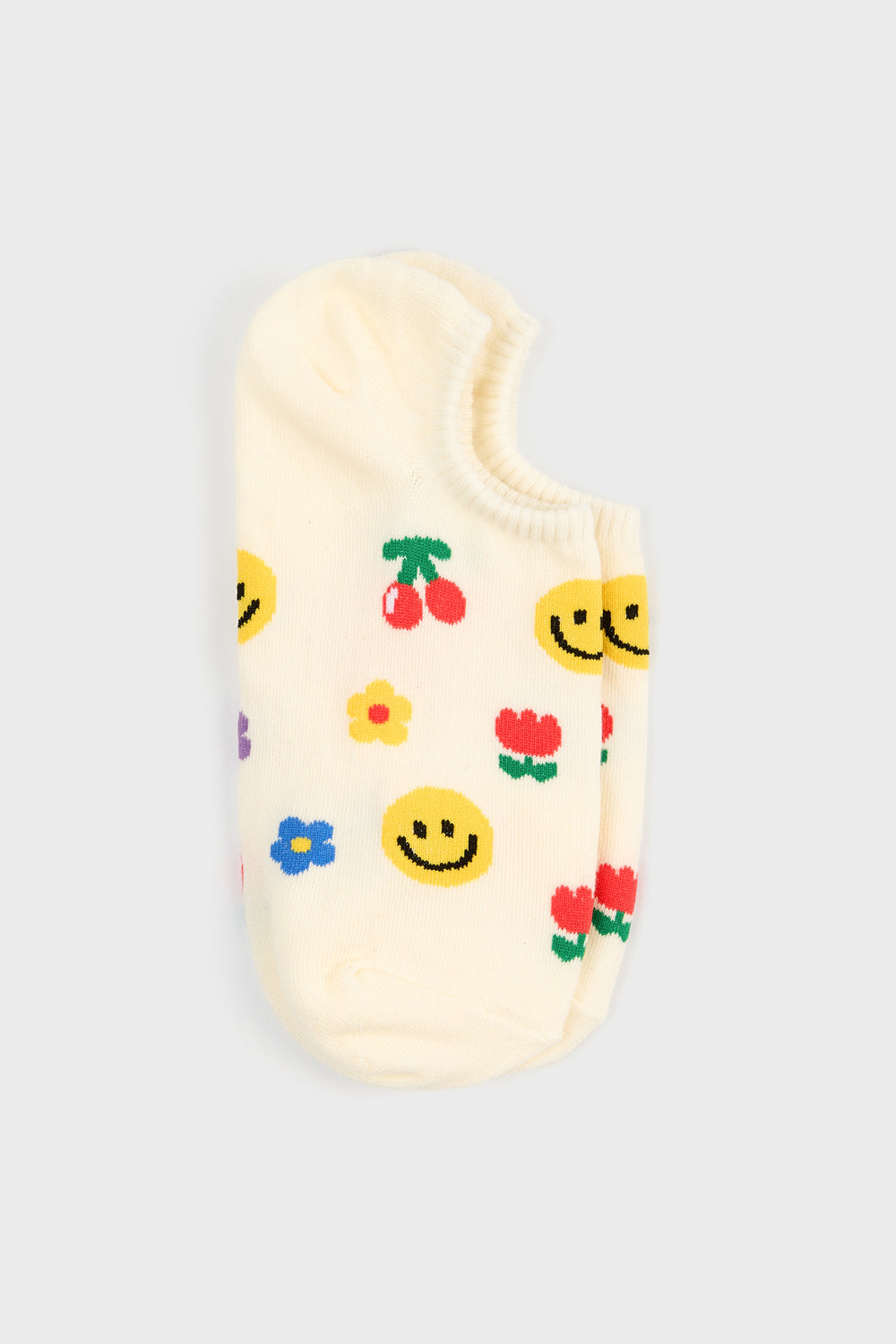 Cream smiley face cherries socks_4