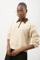 Cream speckled wool blend contrast collared jumper_1