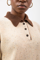 Cream speckled wool blend contrast collared jumper_3