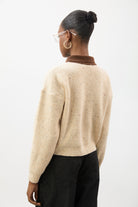 Cream speckled wool blend contrast collared jumper_2