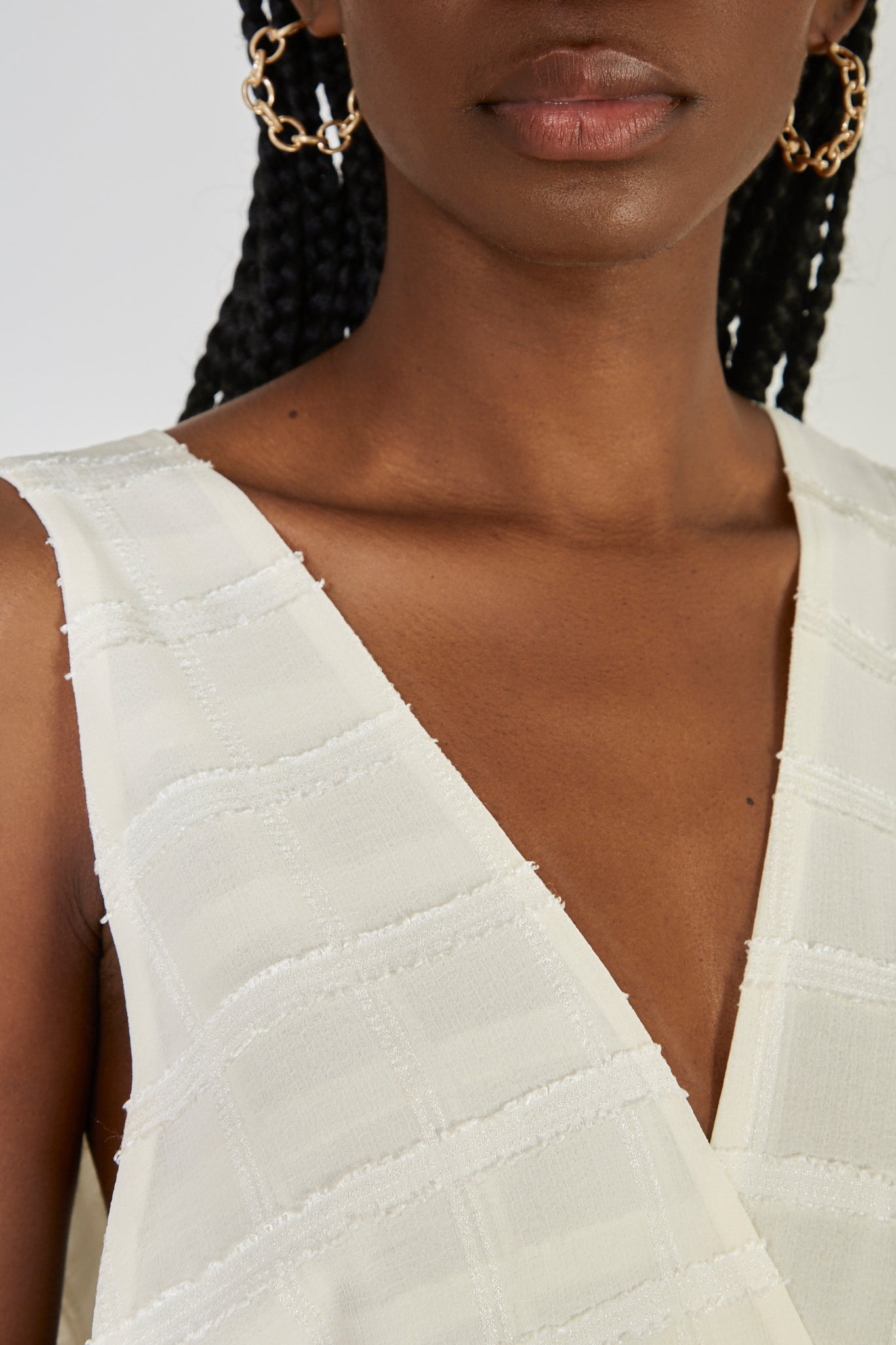 Cream textured box check dress_4