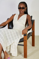 Cream textured box check dress_5