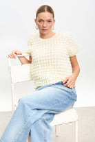 Cream textured puff short sleeved top_5