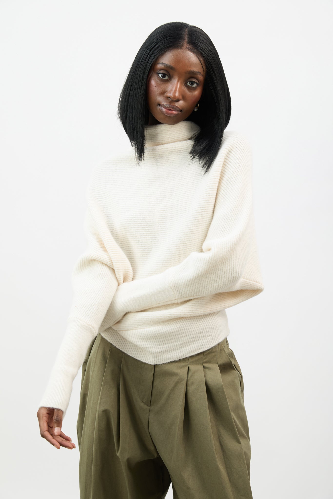 Cream wool blend horizontal ribbed knit top_2