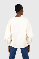 Cream vegan leather contrast sleeve sweatshirt_2