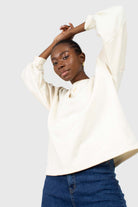 Cream vegan leather contrast sleeve sweatshirt_4