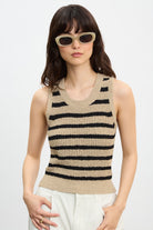 Dark beige and black horizontal stripe knit tank_1