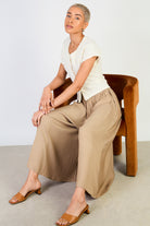 Dark beige flowy wide leg trousers_5