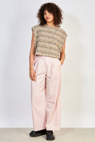 Dark beige multicolour striped knit vest_4