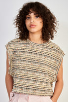 Dark beige multicolour striped knit vest_1