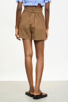 Dark beige smart belted shorts_2