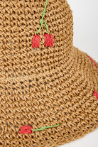 Dark beige woven cherries straw hat_2