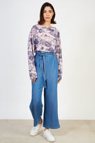 Dark blue denim belted wide leg trousers_3