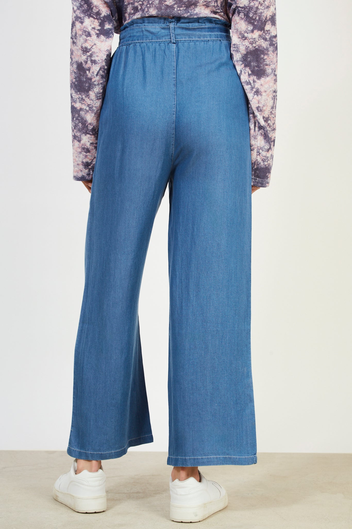 Dark blue denim belted wide leg trousers_2