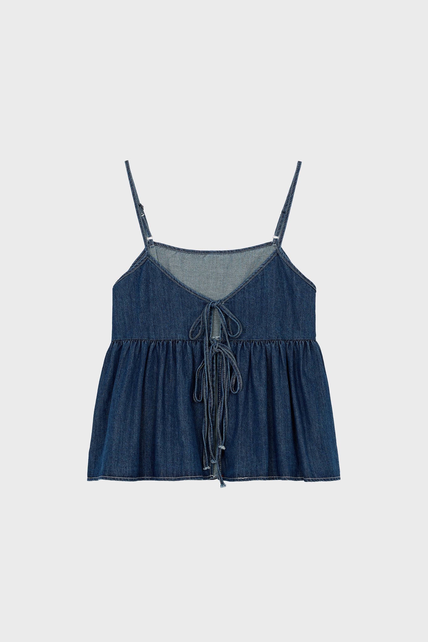 Dark blue denim double tie front tank top_1