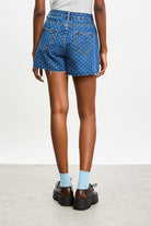 Dark blue denim polka dot shorts_2