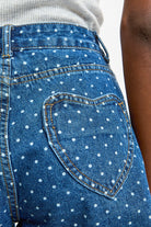 Dark blue denim polka dot shorts_3