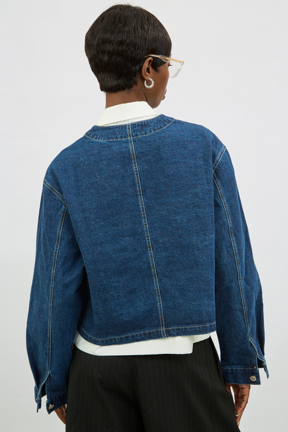 Dark blue denim round neck jacket