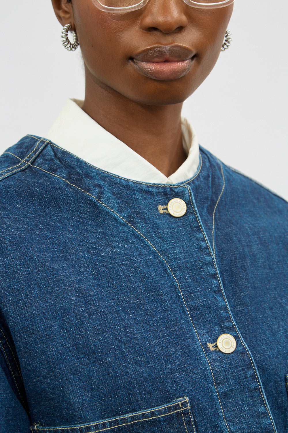 Dark blue denim round neck jacket