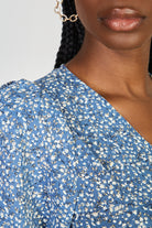 Dark blue floral print short sleeved wrap dress_4