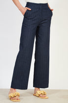 Dark blue herringbone denim smart trousers_1