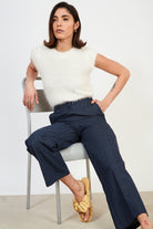 Dark blue herringbone denim smart trousers_4