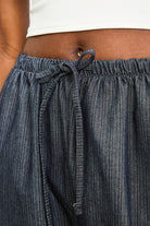 Dark blue vertical stripe drawstring trousers_3