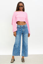 Dark blue wide leg seam detail jeans_4
