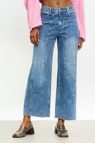 Dark blue wide leg seam detail jeans_1