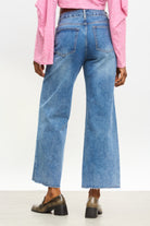 Dark blue wide leg seam detail jeans_2