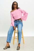 Dark blue wide leg seam detail jeans_5