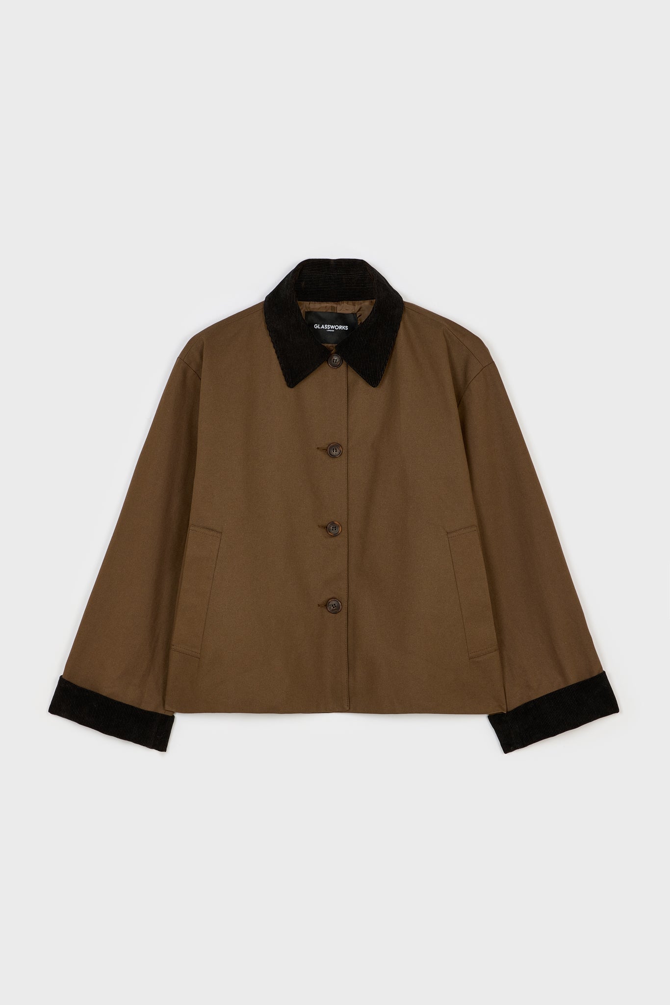 Dark brown and black corduroy collar jacket | Glassworks London