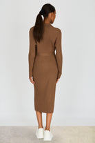Dark brown ribbed knit button front dress_2