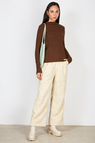 Dark brown textured high neck top_4