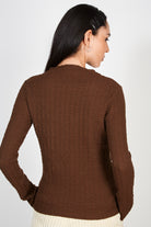 Dark brown textured high neck top_2
