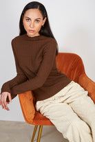 Dark brown textured high neck top_5