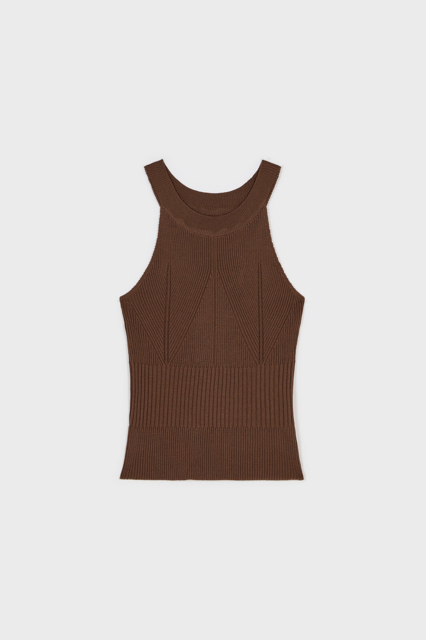 Dark brown thin ribbed halter neck knit tank_1
